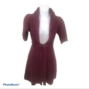 ❤️Cable Knit Cardigan Sweater Long Style Small Maroon